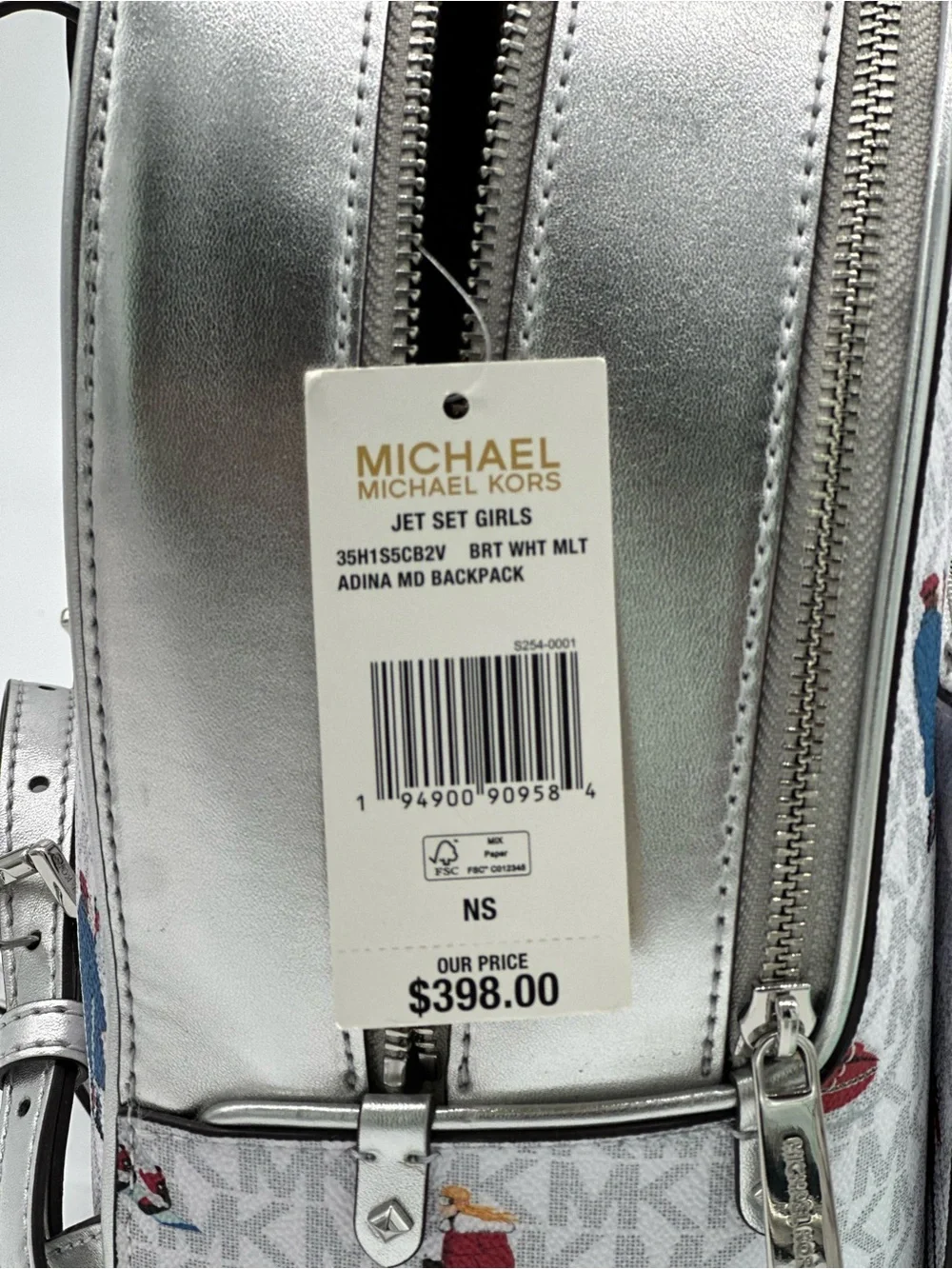 Michael Kors White Logo Print Mini Backpack with Multicolor Figures